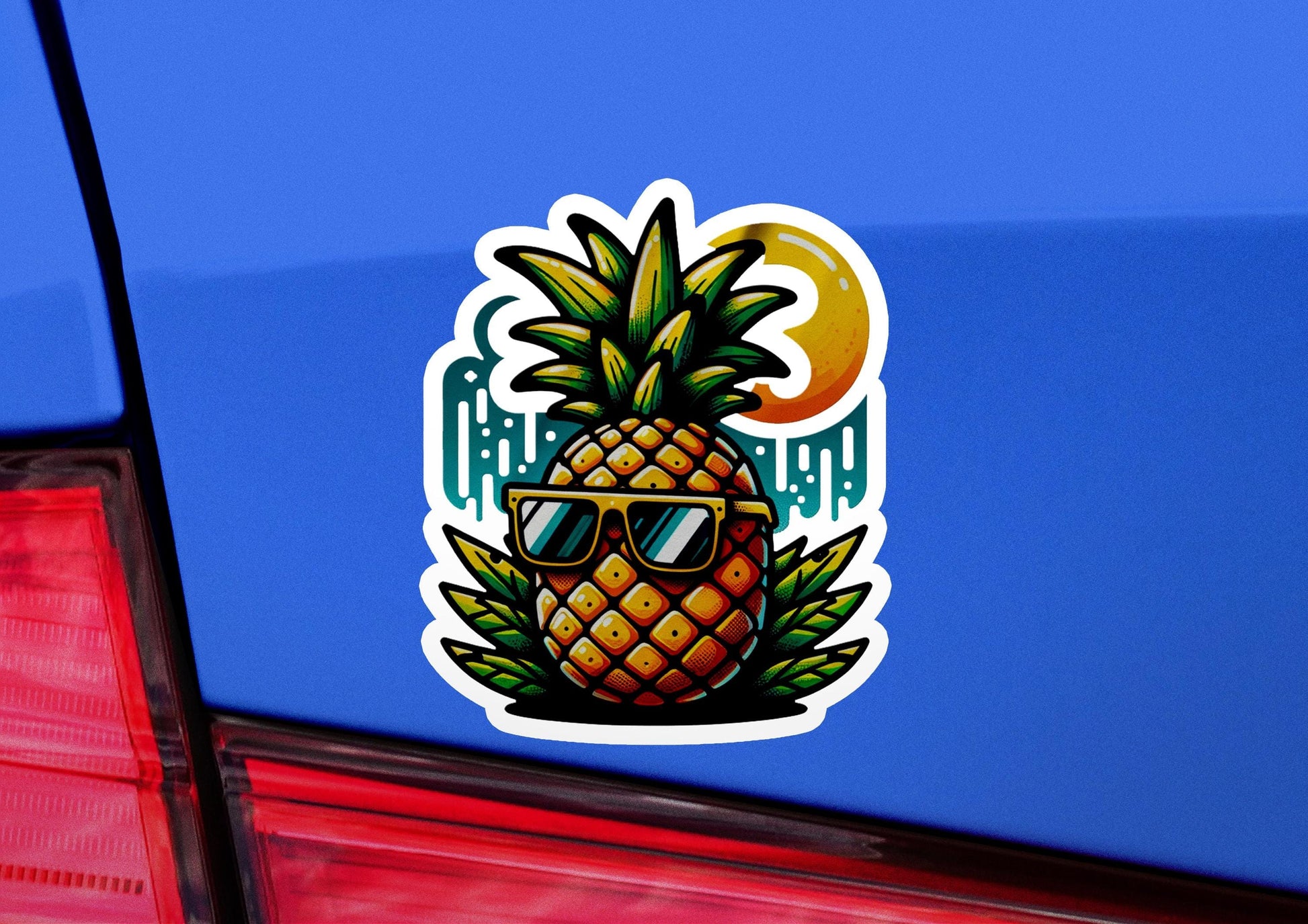 a sticker of a pineapple wearing sunglasses