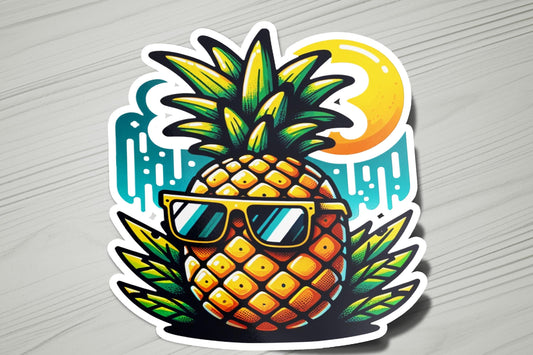 a sticker of a pineapple wearing sunglasses