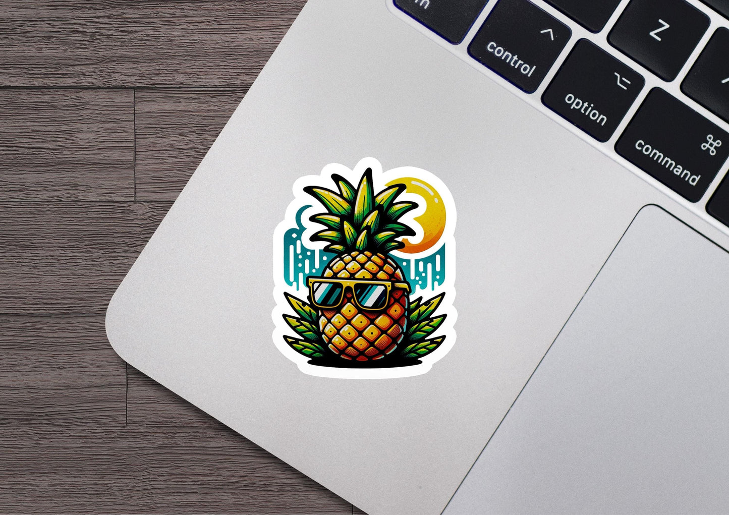 a laptop with a sticker of a pineapple on it