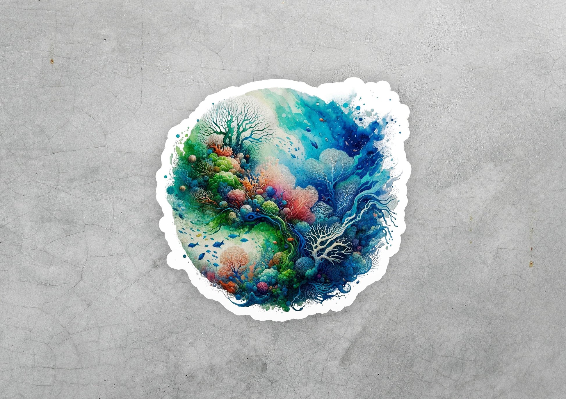 a sticker with a painting of a tree