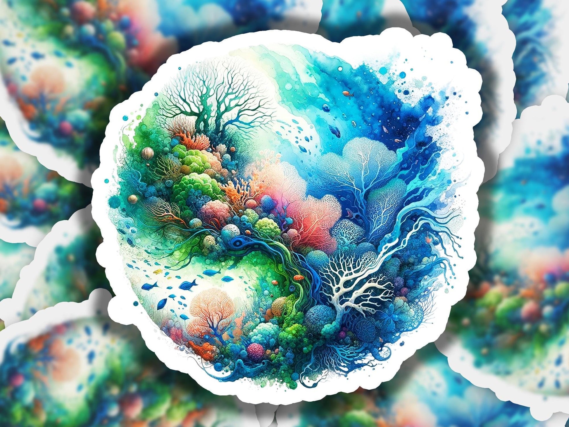 a painting of a tree surrounded by water