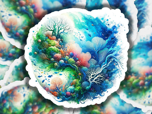 a painting of a tree surrounded by water