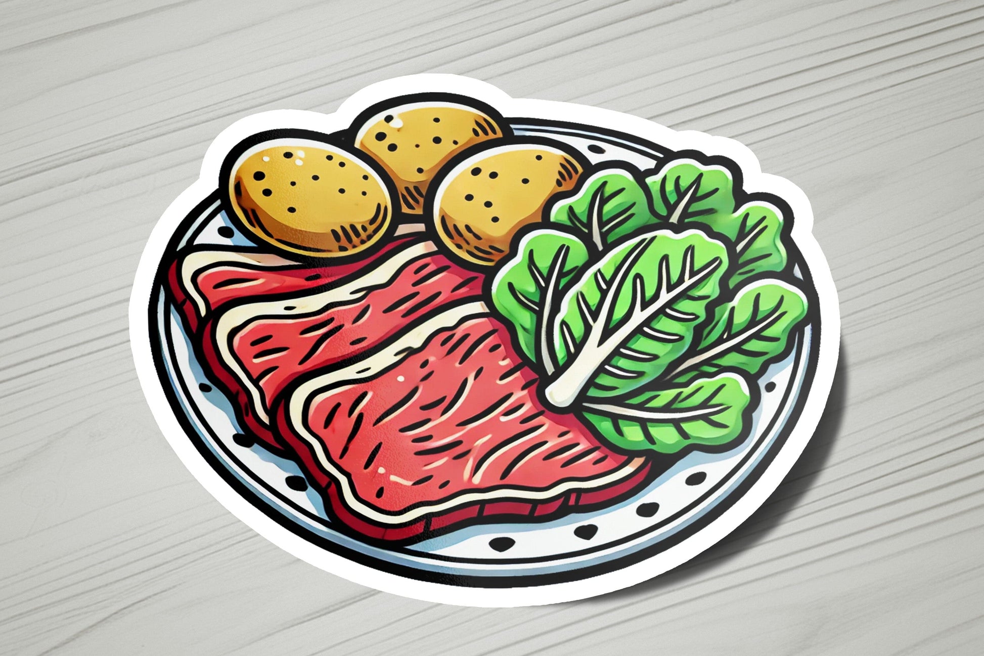 a plate of meat with lettuce and potatoes