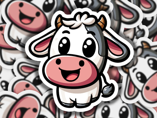 a sticker of a cow surrounded by other stickers