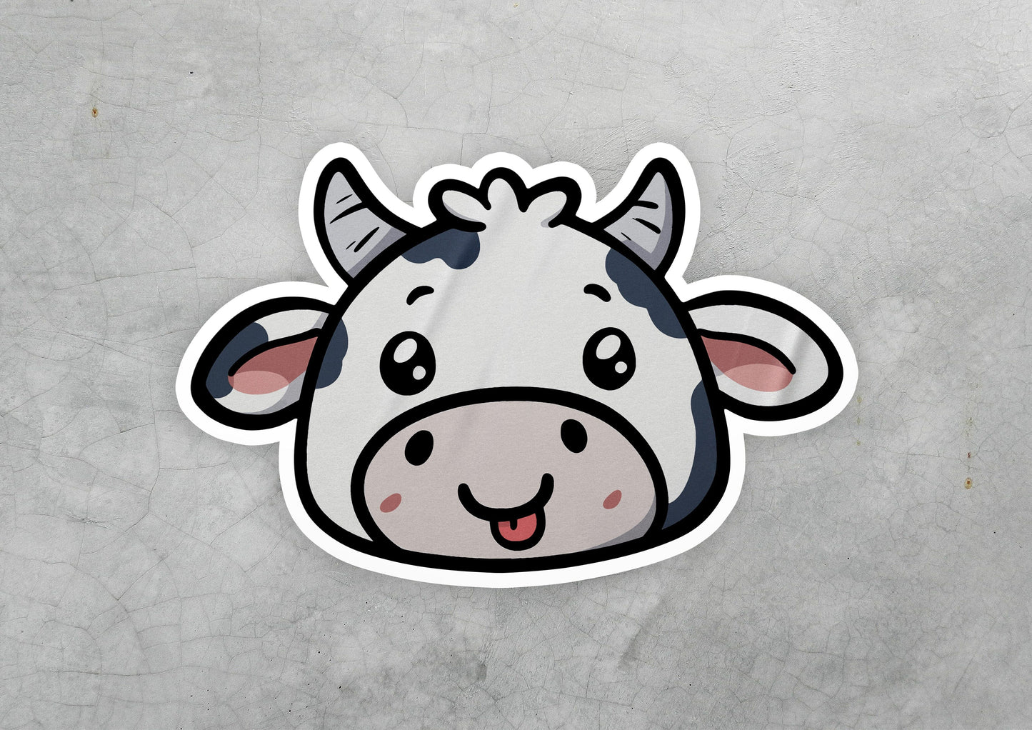 a sticker of a cow with a happy face