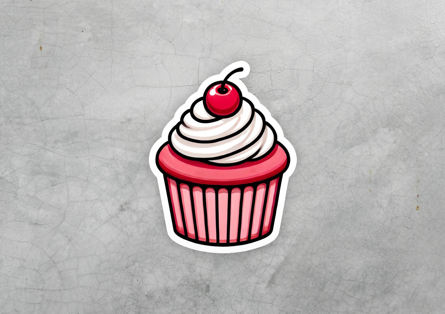 a sticker of a cupcake with a cherry on top