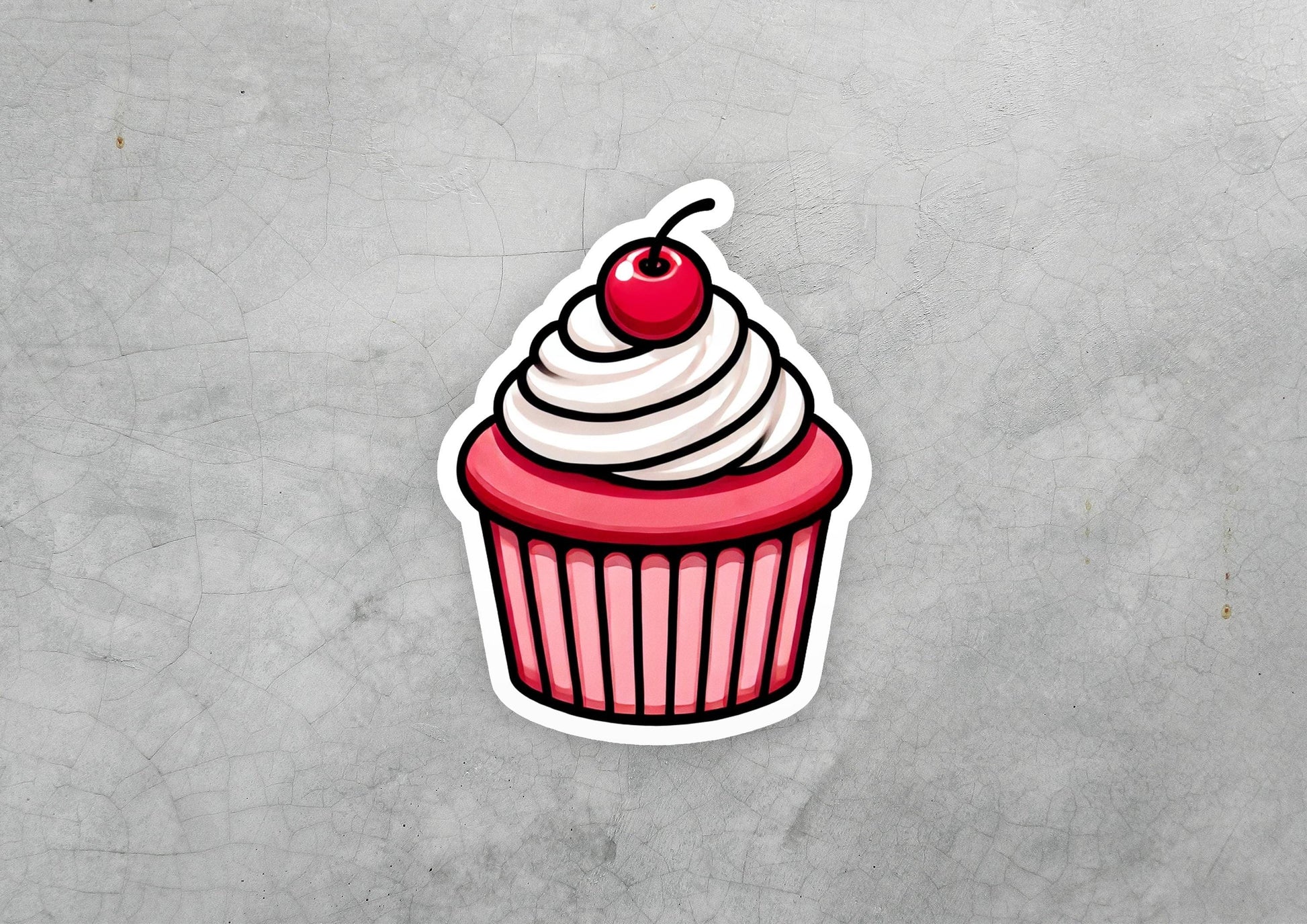 a sticker of a cupcake with a cherry on top