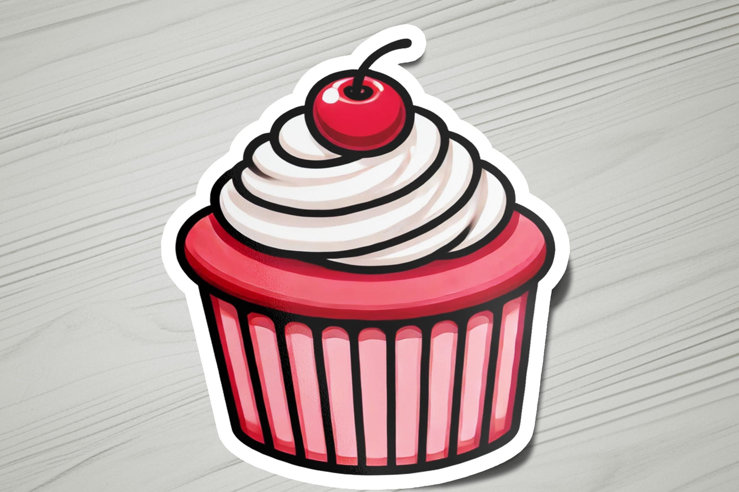 a sticker of a cupcake with a cherry on top