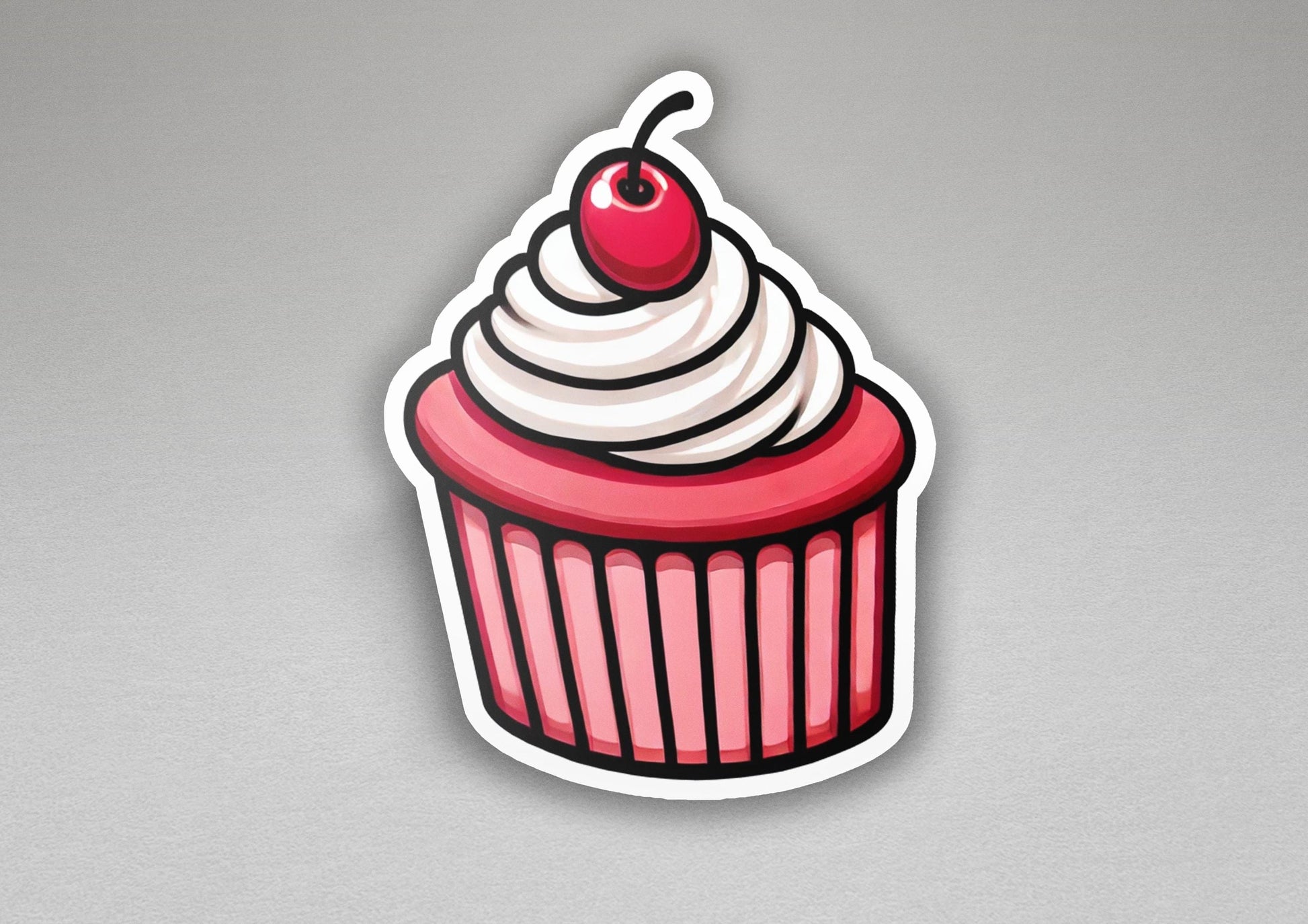a sticker of a cupcake with a cherry on top