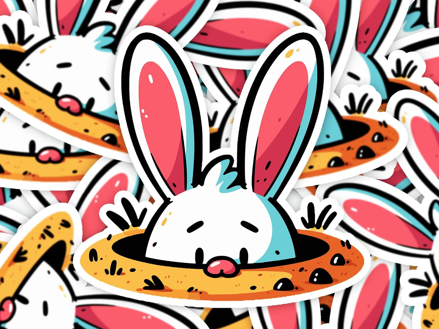 Cute Bunny Vinyl Sticker | Dishwasher Safe & Durable | Custom Sizes | Fast Shipping | Made in USA Fiesta Doodle waterproof vinyl sticker. dishwasher safe outdoor sticker.