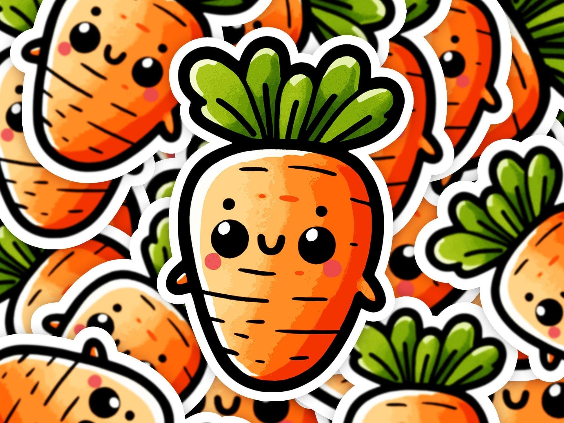 Cute Carrot Vinyl Sticker | Dishwasher Safe & Durable | Custom Sizes | Fast Shipping | Made in USA Fiesta Doodle waterproof vinyl sticker. dishwasher safe outdoor sticker.