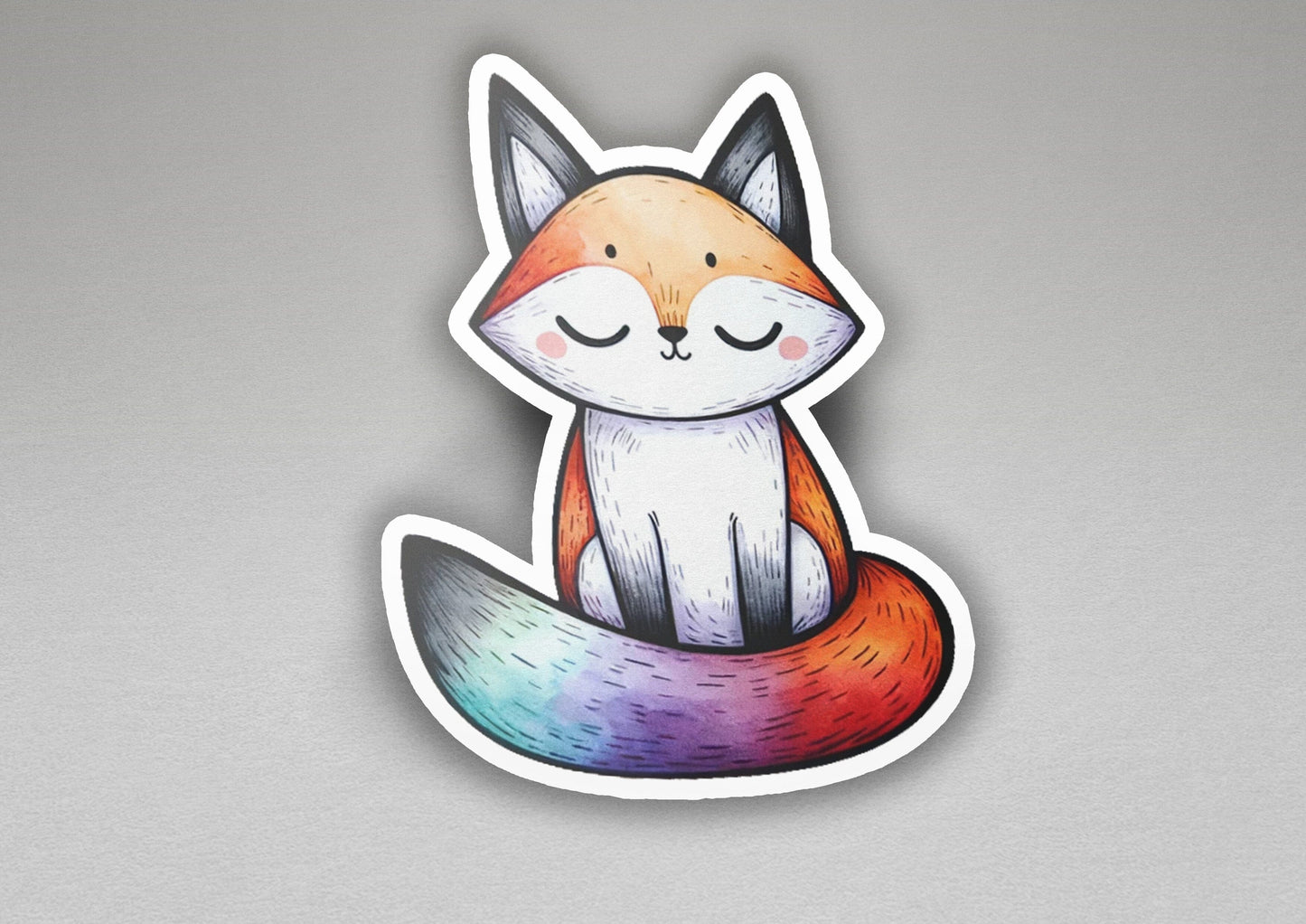 a sticker of a fox with eyes closed