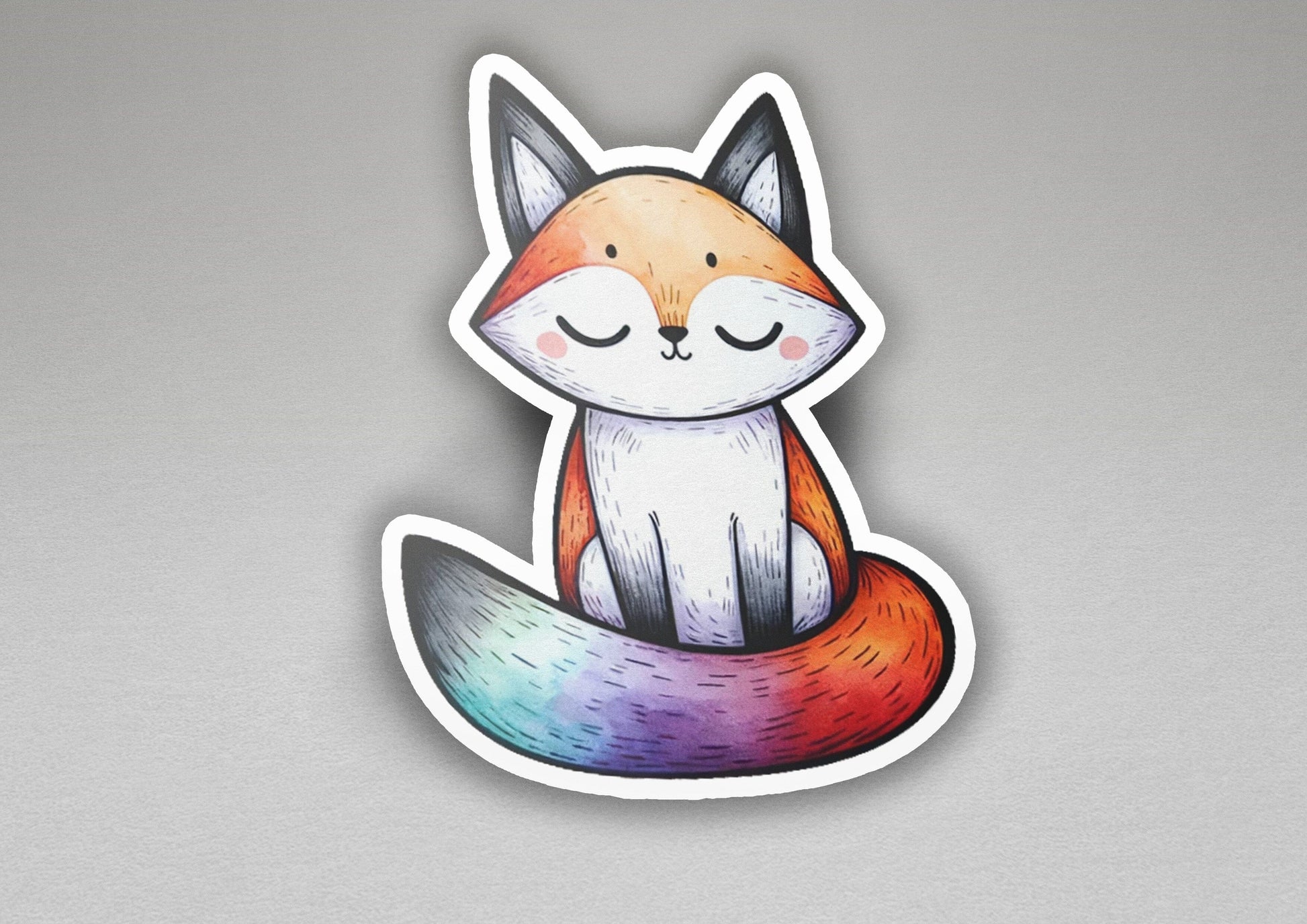 a sticker of a fox with eyes closed