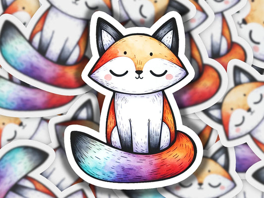 a close up of a sticker of a fox