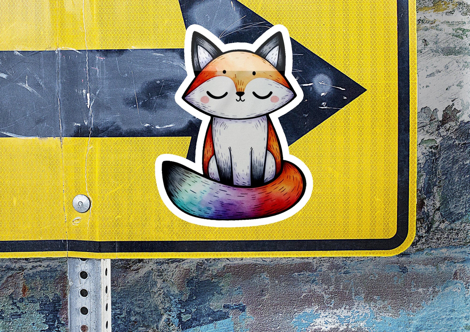 a close up of a street sign with a cat on it