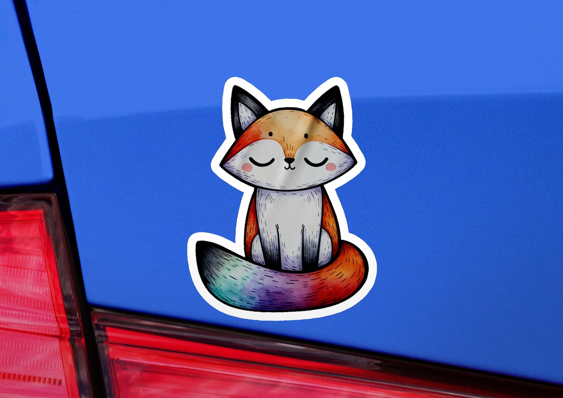 a sticker of a fox sitting on the tail of a car