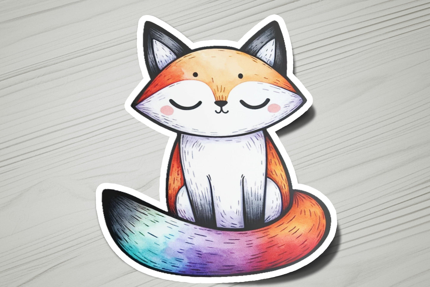 a sticker of a fox sitting on top of a table