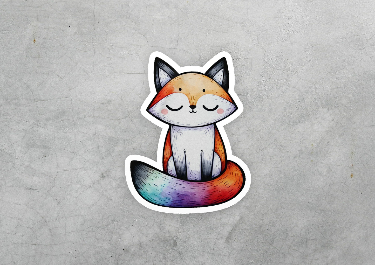 a sticker of a fox with eyes closed