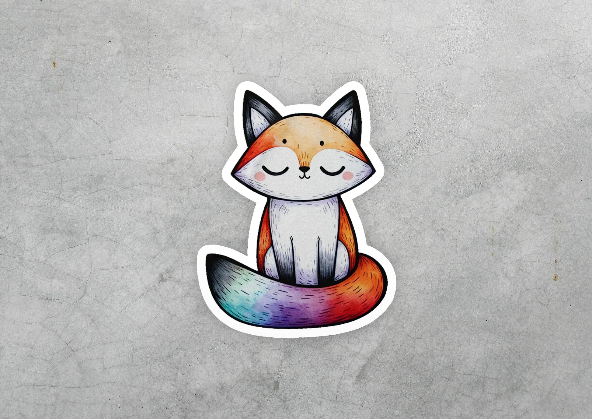 a sticker of a fox with eyes closed