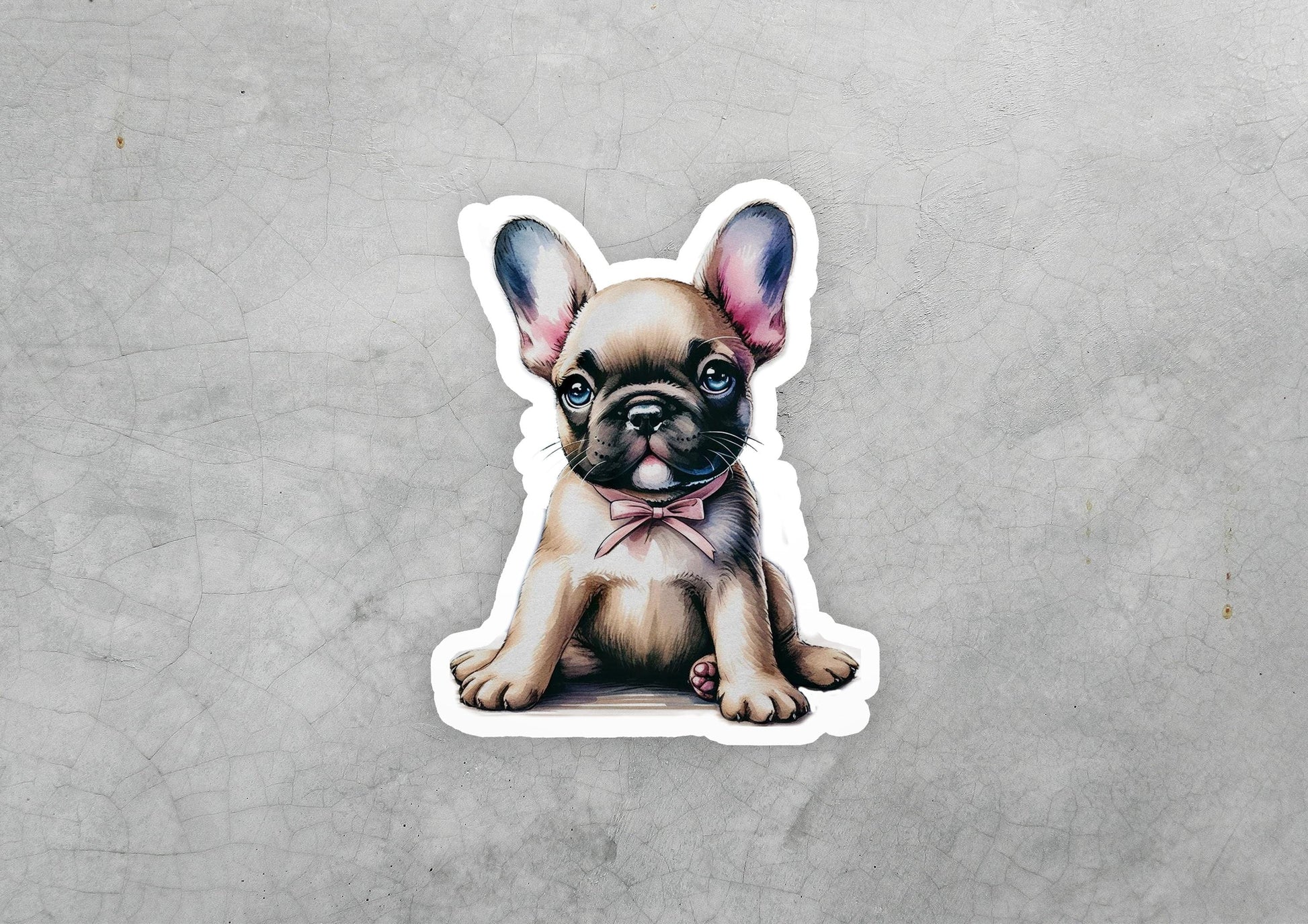 a sticker of a dog with a bow tie