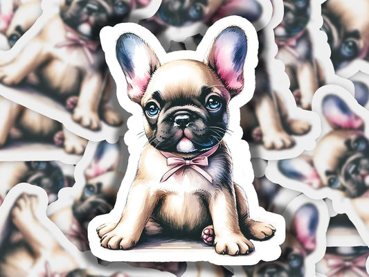a sticker of a dog with a bow tie