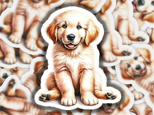 a drawing of a dog sitting in front of a group of puppies