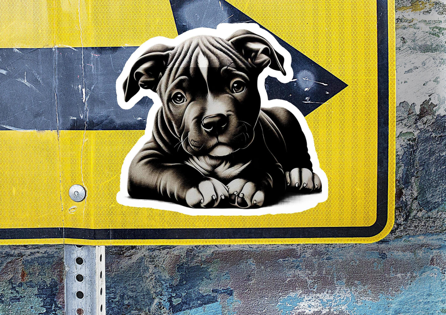 a sticker of a dog laying down on a street sign