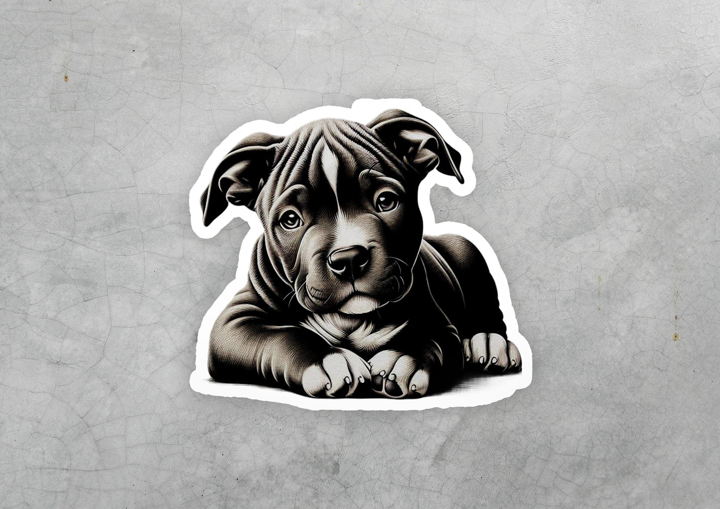 a sticker of a dog laying down on the ground