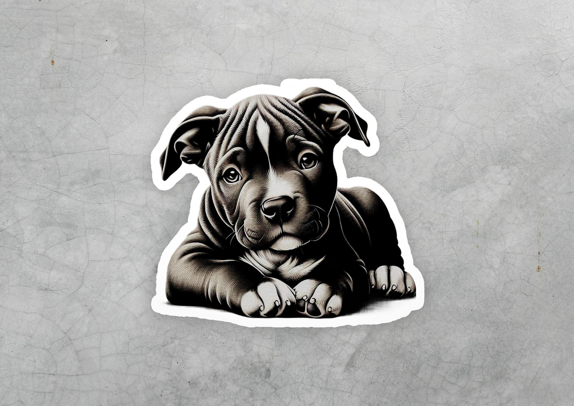 a sticker of a dog laying down on the ground