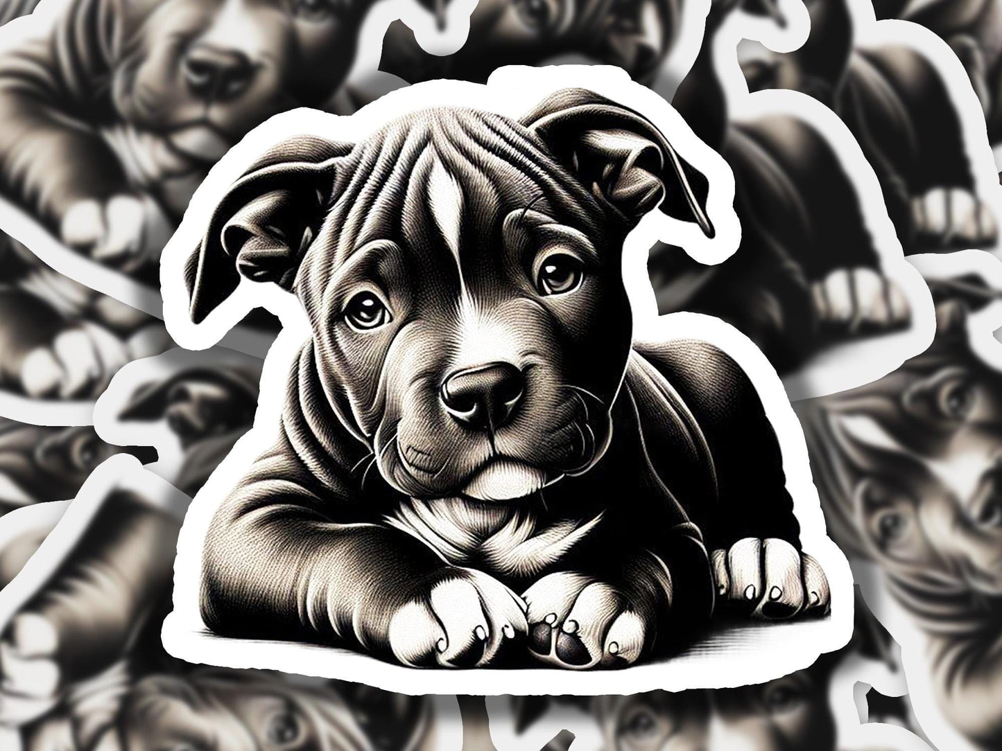 a black and white picture of a dog laying down