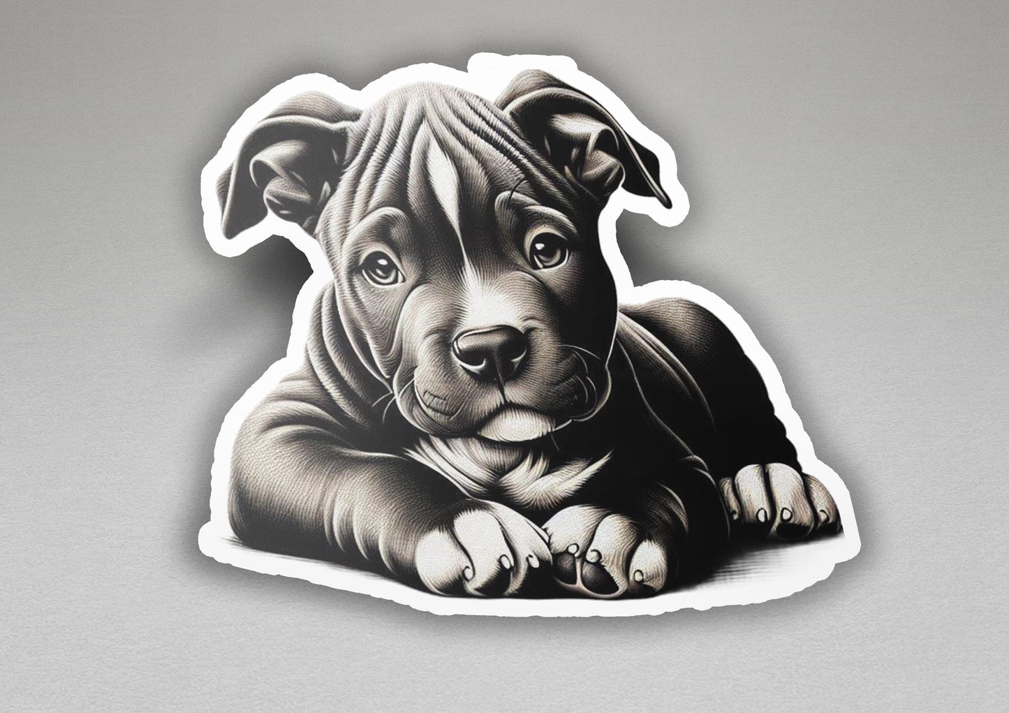 a black and white picture of a dog on a sticker