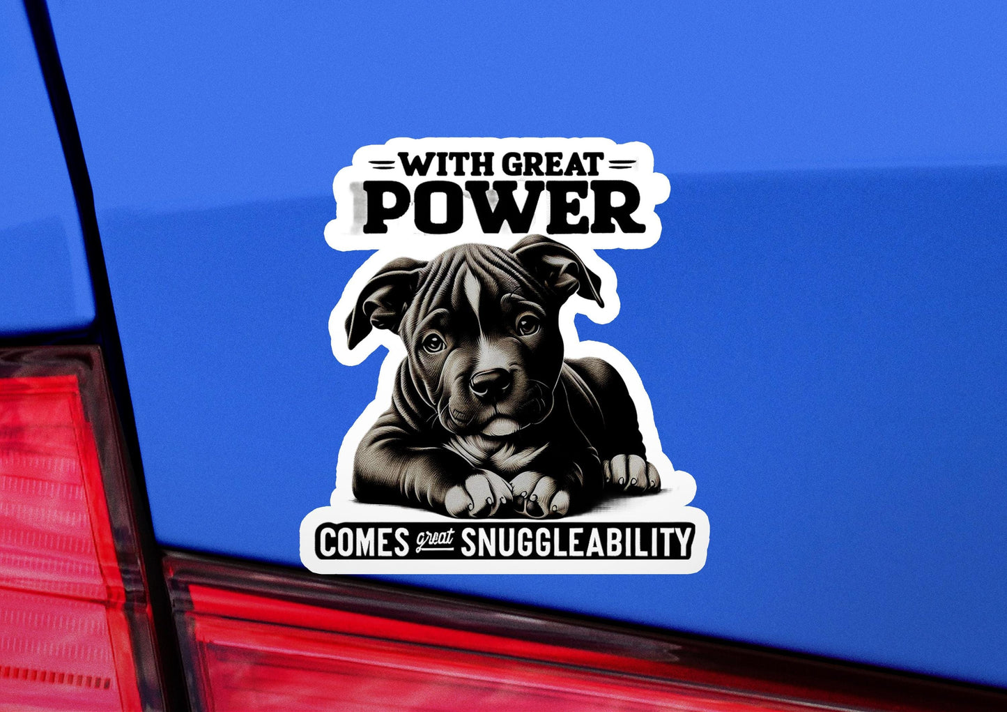 a dog sticker on the back of a car