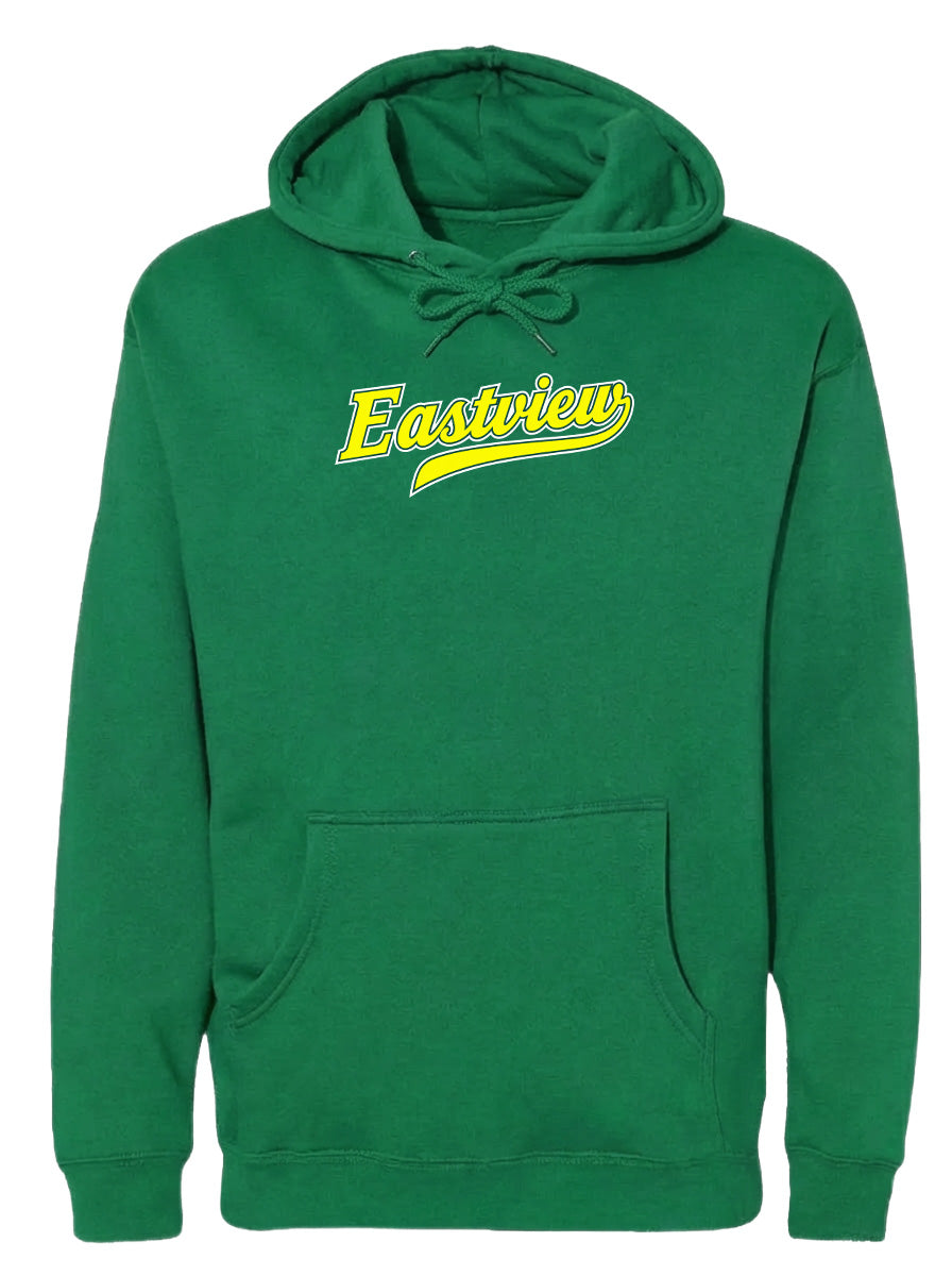 A green hoodie with the word "Eastview" printed on it.