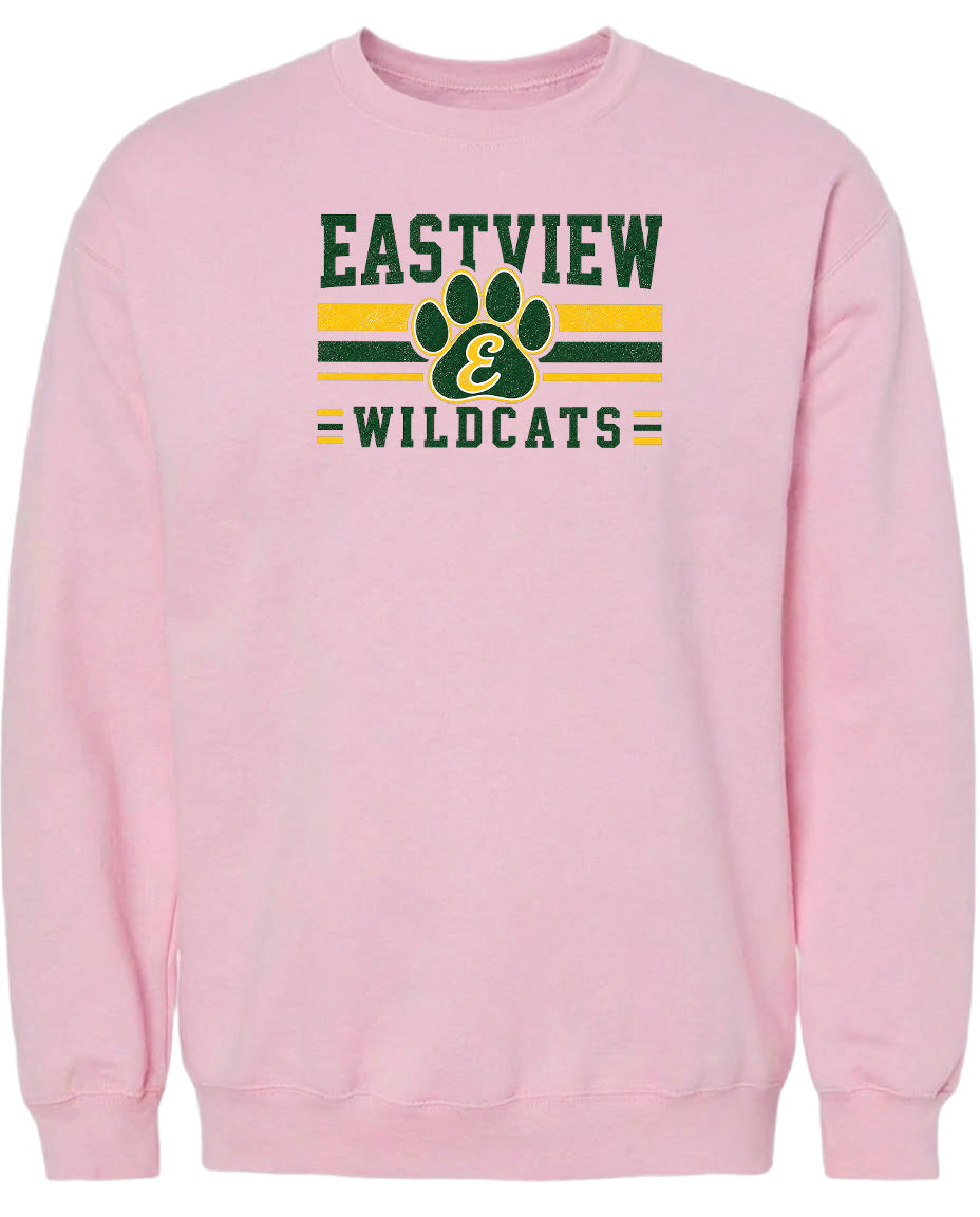A pink sweatshirt with the text "EASTVIEW WILDCATS" printed on it.
