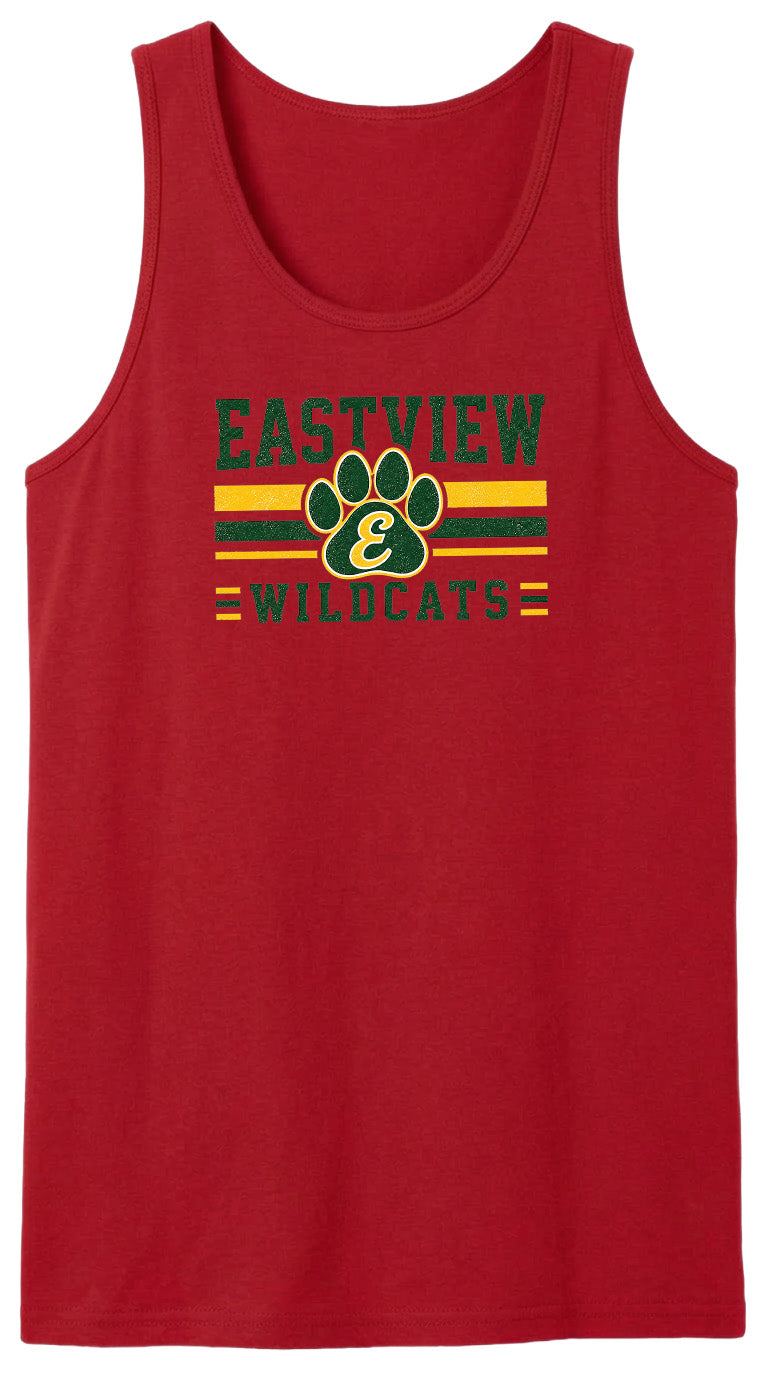 A red tank top with the text "EASTVIEW WILDCATS" printed on it.