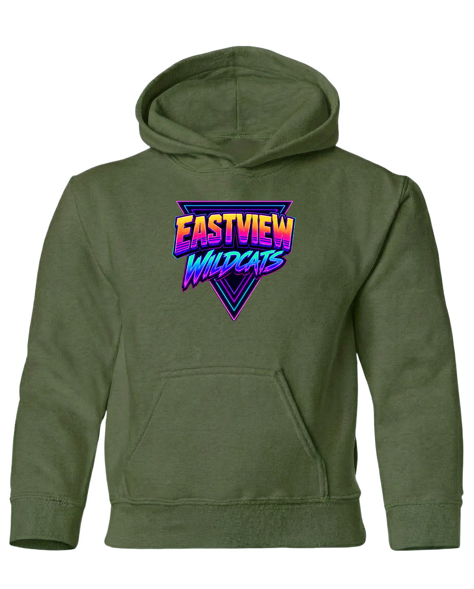 A green hoodie with a graphic design on the front.