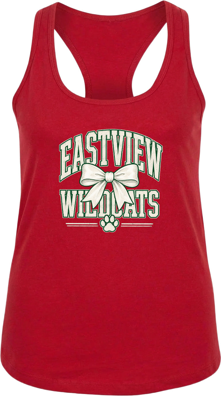 A red tank top with the text "EASTVIEW WILDCATS" printed on it.