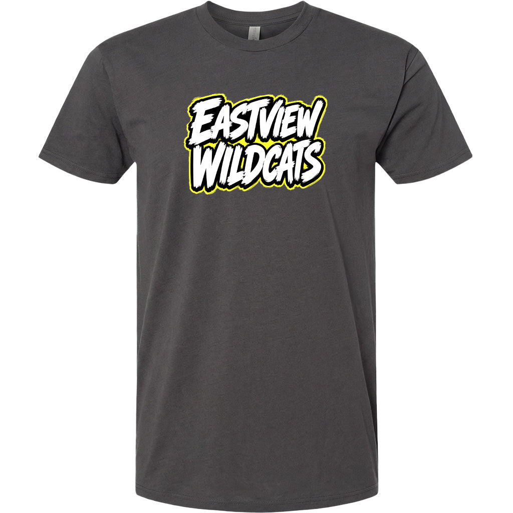 A gray t-shirt with the text "EASTVIEW WILDCATS" printed on it in a stylized font.