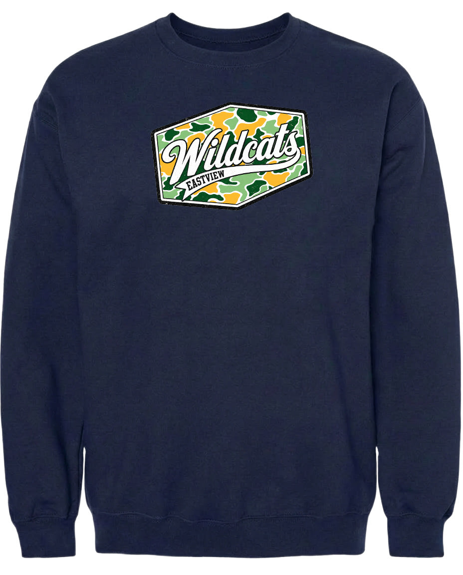 A navy blue sweatshirt with a graphic design on the front.
