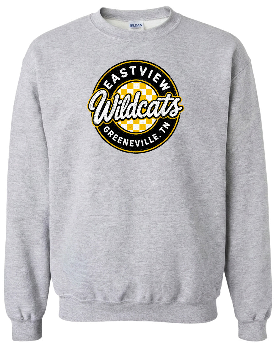 A gray sweatshirt with a logo that says "EASTVIEW WILDCATS GREENEVILLE, TN".