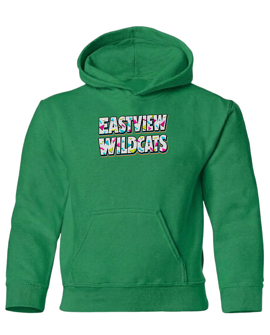 A bright green hoodie with the text "EASTVIEW WILDCATS" printed on it.