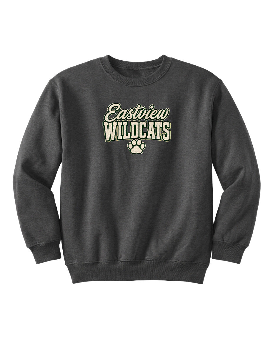 A gray sweatshirt with the text "Eastview Wildcats" printed on it.