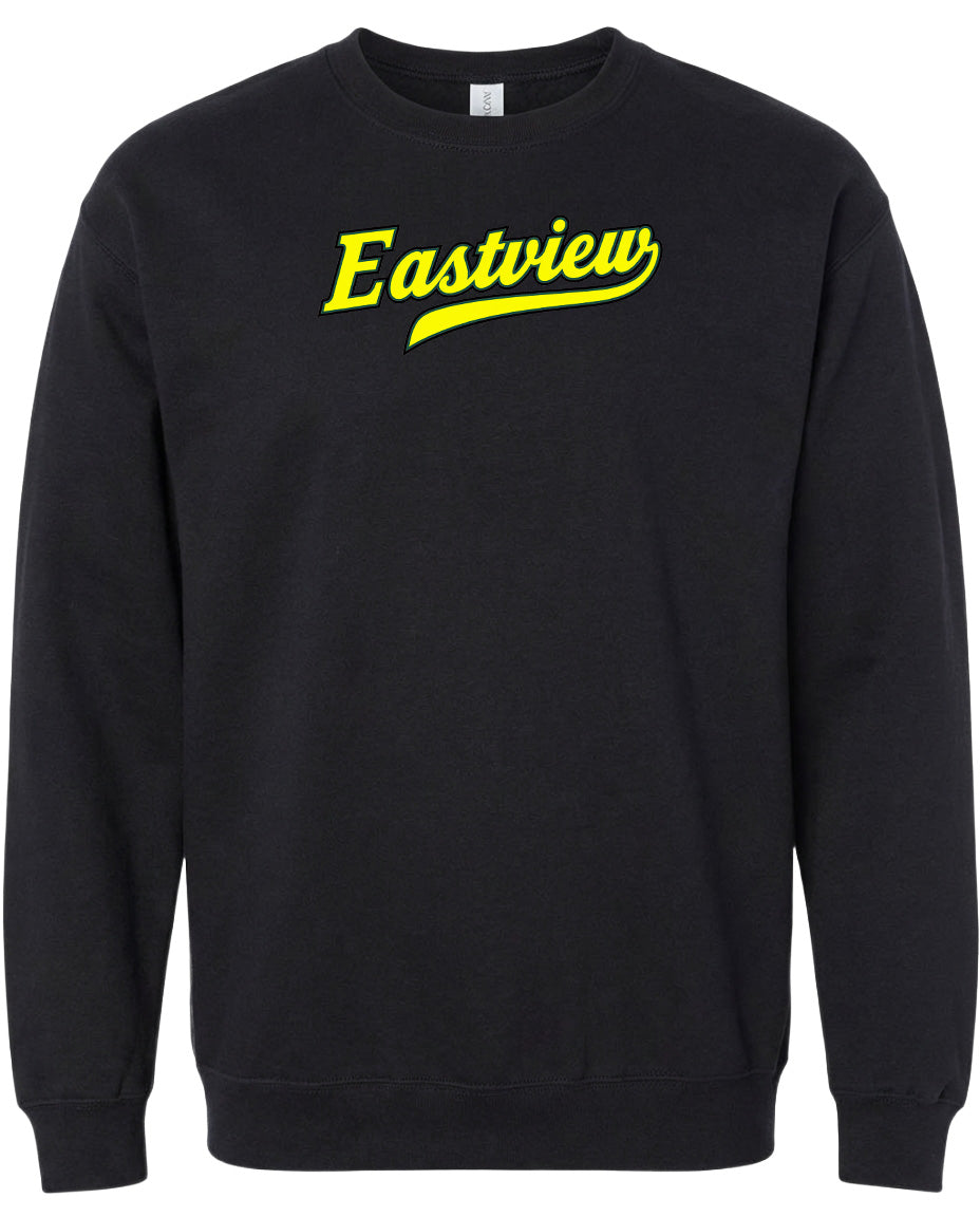 A black sweatshirt with the word "Eastview" printed in yellow on the front.