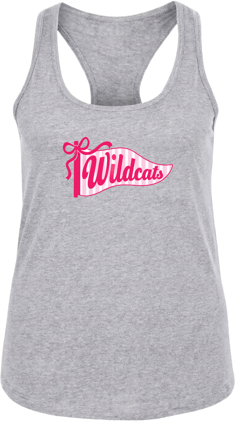 A gray tank top with a pink and white banner that says "Wildcats".