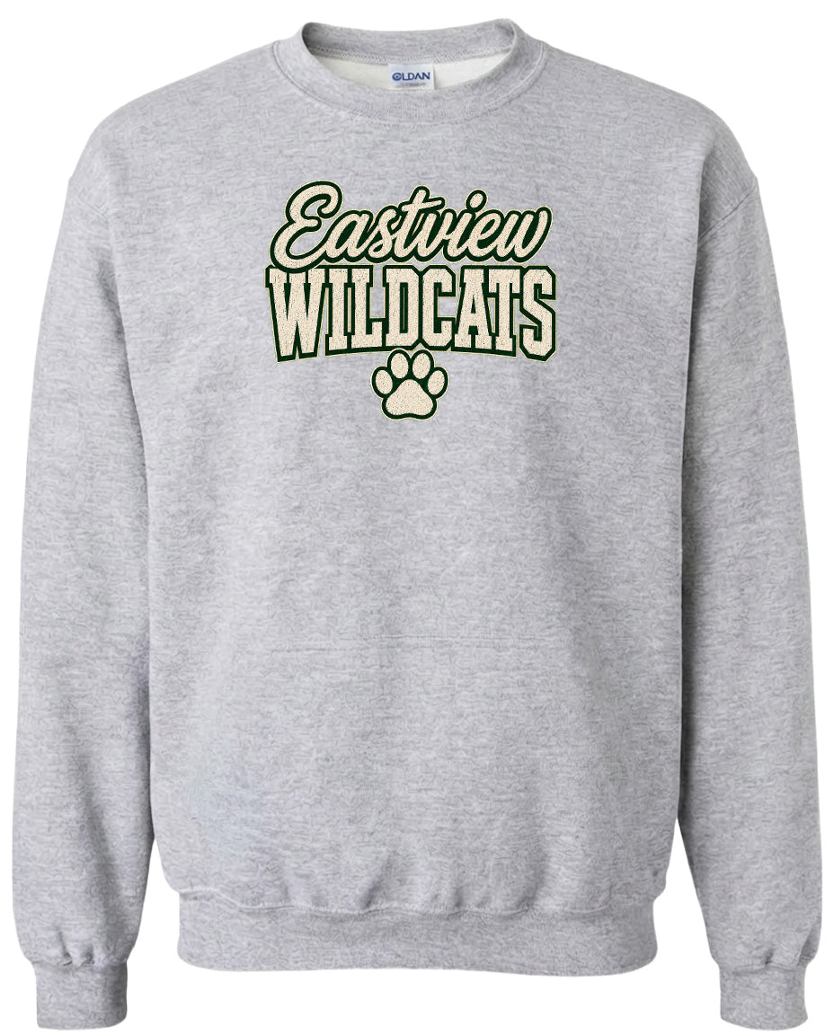 A gray sweatshirt with the text "Eastview Wildcats" printed on it.
