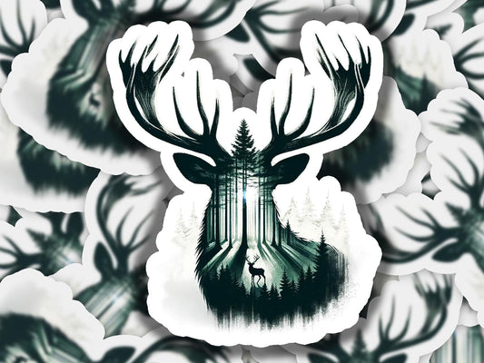 a picture of a deer with a forest scene in the background