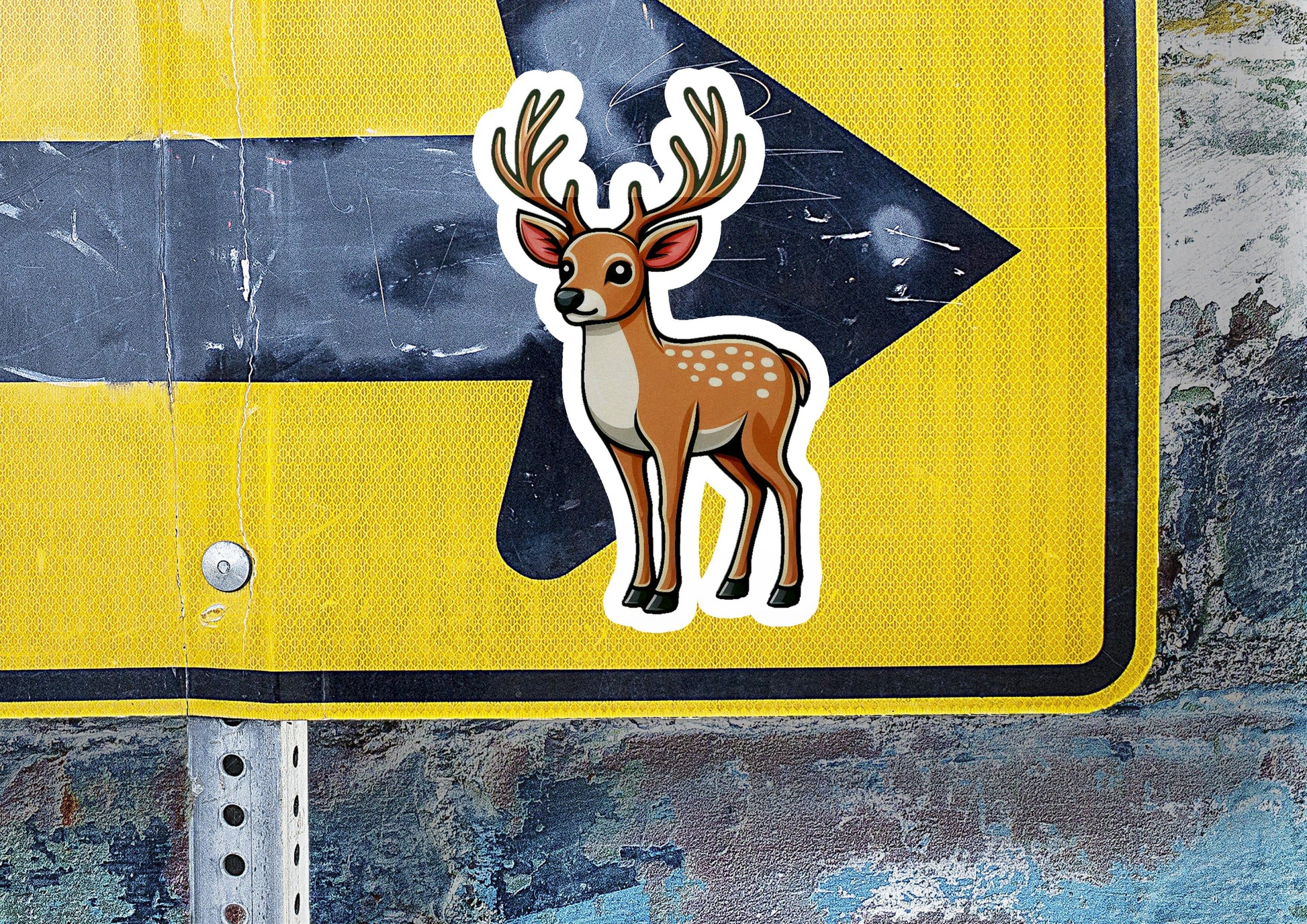 a street sign with a deer sticker on it