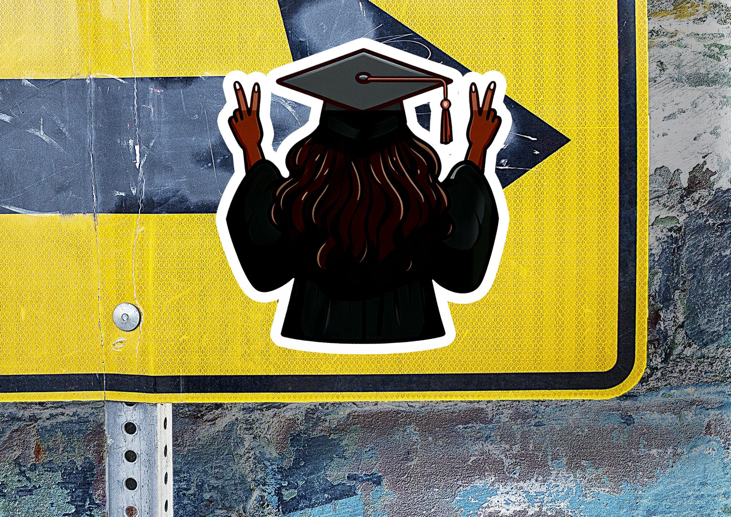 a sticker of a man in a graduation cap