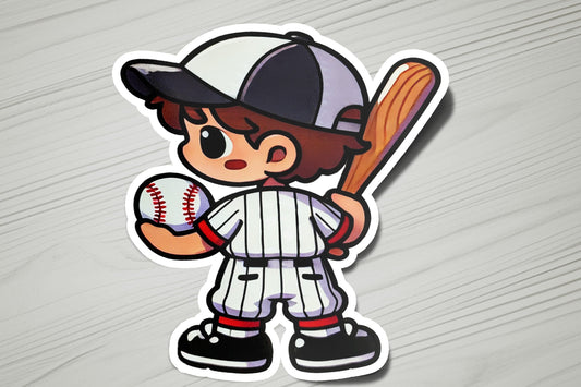 a sticker of a baseball player holding a bat