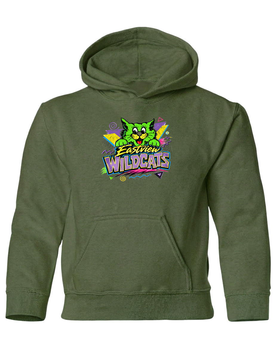 A green hoodie with a colorful graphic and text on it.